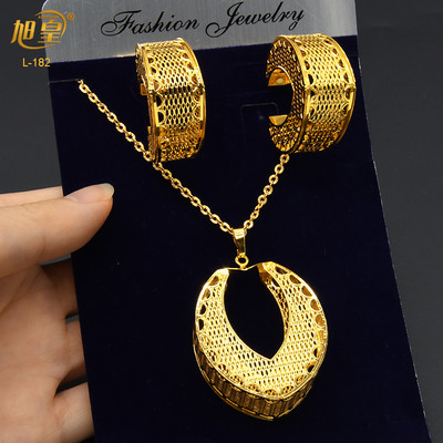 XUHUANG Dubai Fashion Geometry Комплекти бижута за жени Колие с обеци Висулка Бижута с индийско покритие за годеж Подарък