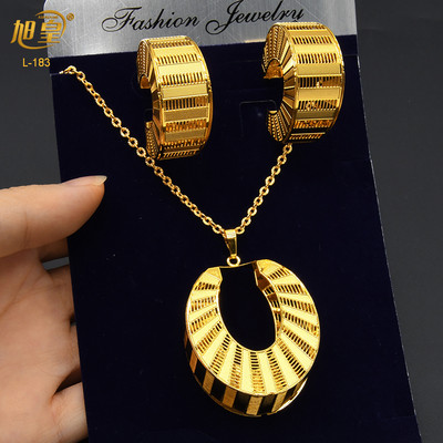 XUHUANG Dubai Fashion Geometry Комплекти бижута за жени Колие с обеци Висулка Бижута с индийско покритие за годеж Подарък