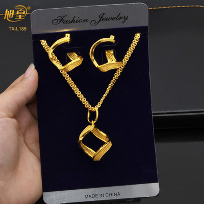 XUHUANG Dubai Fashion Geometry Комплекти бижута за жени Колие с обеци Висулка Бижута с индийско покритие за годеж Подарък