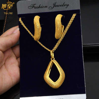 XUHUANG Dubai Fashion Geometry Комплекти бижута за жени Колие с обеци Висулка Бижута с индийско покритие за годеж Подарък