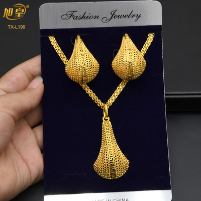 XUHUANG Dubai Fashion Geometry Комплекти бижута за жени Колие с обеци Висулка Бижута с индийско покритие за годеж Подарък