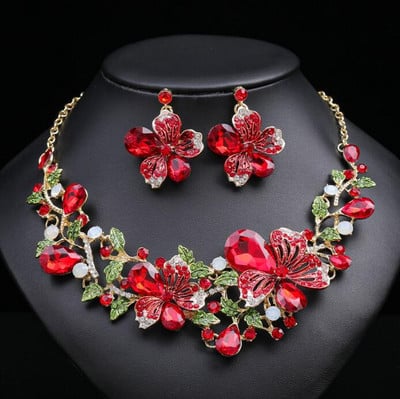 Komplet naušnica za kratku ogrlicu od ključne kosti ispunjene staklom u boji ženska večernja haljina za mladenke nakit Visokokvalitetna galvanizirana legura