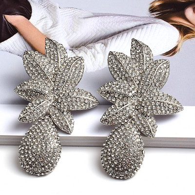 Nové dlhé kovové náušnice s kvetmi v zlatej farbe, plne vykladané kryštálmi, vysoko kvalitné šperky s kamienkami pre ženy.