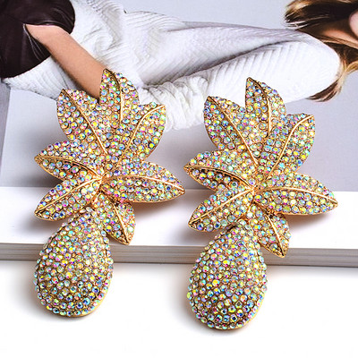 Nové dlhé kovové náušnice s kvetmi v zlatej farbe, plne vykladané kryštálmi, vysoko kvalitné šperky s kamienkami pre ženy.