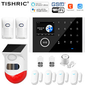 TISHRIC Tuya Охранителни аларми за домашен Wifi комплект Домашна алармена система Wifi Сензор за врата Безжичен звънец/ Домашна аларма Управление на GSM приложение