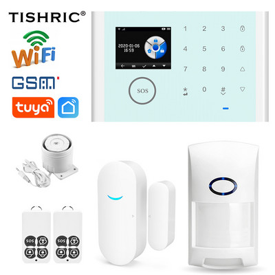 TISHRIC Tuya Охранителни аларми за домашен Wifi комплект Домашна алармена система Wifi Сензор за врата Безжичен звънец/ Домашна аларма Управление на GSM приложение