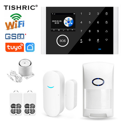 TISHRIC Tuya Охранителни аларми за домашен Wifi комплект Домашна алармена система Wifi Сензор за врата Безжичен звънец/ Домашна аларма Управление на GSM приложение