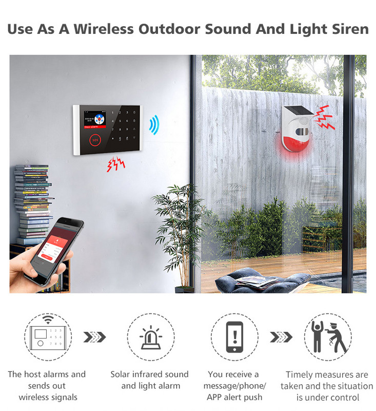 TISHRIC Tuya Охранителни аларми за домашен Wifi комплект Домашна алармена система Wifi Сензор за врата Безжичен звънец/ Домашна аларма Управление на GSM приложение