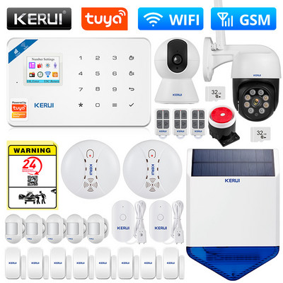 Bezdrôtový inteligentný domáci systém KERUI WIFI GSM bezpečnostný alarm SMS Tuya ovládanie aplikácie domáca kamera s detektorom pohybu, senzorom vlámania IP