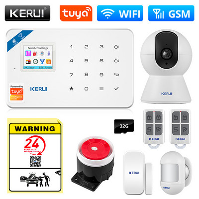 Bezdrôtový inteligentný domáci systém KERUI WIFI GSM bezpečnostný alarm SMS Tuya ovládanie aplikácie domáca kamera s detektorom pohybu, senzorom vlámania IP