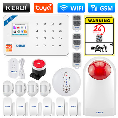 Bezdrôtový inteligentný domáci systém KERUI WIFI GSM bezpečnostný alarm SMS Tuya ovládanie aplikácie domáca kamera s detektorom pohybu, senzorom vlámania IP
