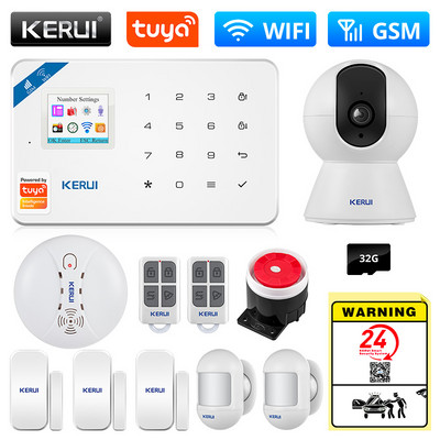 Bezdrôtový inteligentný domáci systém KERUI WIFI GSM bezpečnostný alarm SMS Tuya ovládanie aplikácie domáca kamera s detektorom pohybu, senzorom vlámania IP