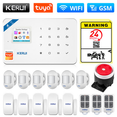 Bezdrôtový inteligentný domáci systém KERUI WIFI GSM bezpečnostný alarm SMS Tuya ovládanie aplikácie domáca kamera s detektorom pohybu, senzorom vlámania IP
