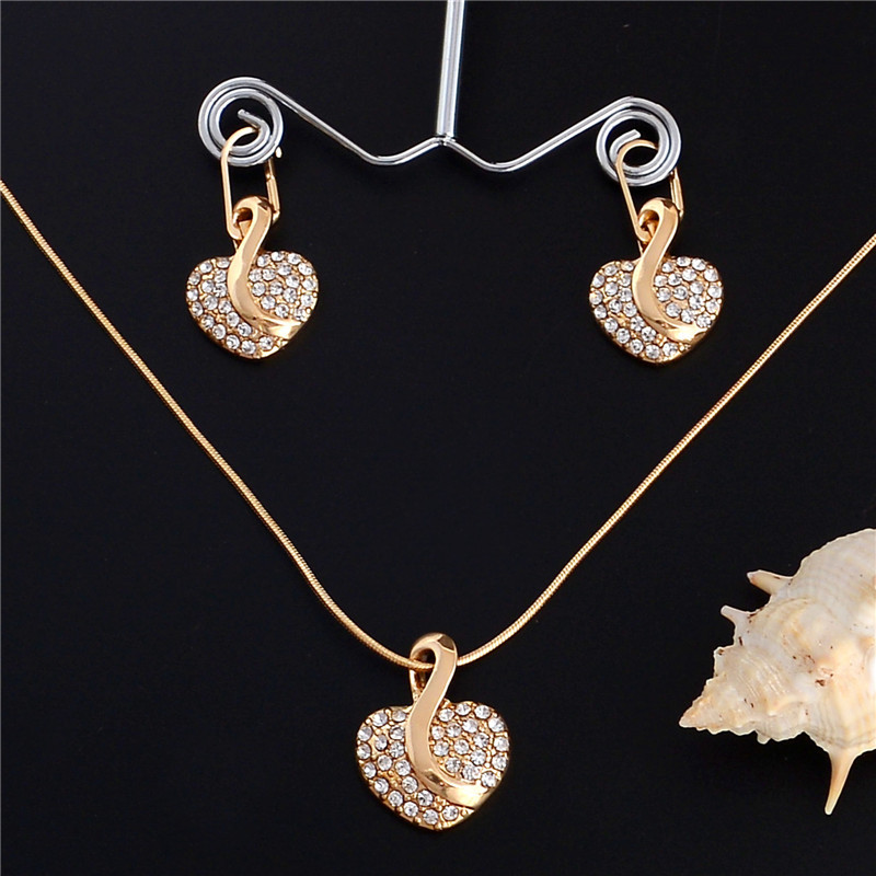 ZOSHI Modni komplet nakita Luksuzni zlatni austrijski romantični kristali u obliku srca Lanac Ogrlica Naušnice Kompleti nakita