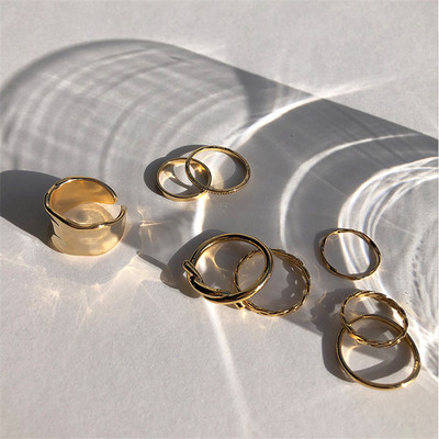 7 ks módne šperky prsteňové sady horúci predaj kovové zliatiny duté okrúhle otváranie dámsky prsteň na prst pre dievčatá, dámy, párty, svadobné darčeky