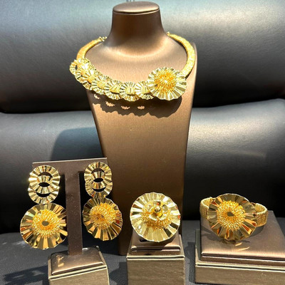 Módne dámske pozlátené prstene, náramok, africké náušnice, sady šperkov, svadobný náhrdelník, taliansky prívesok, dubajský prívesok, darček, párty