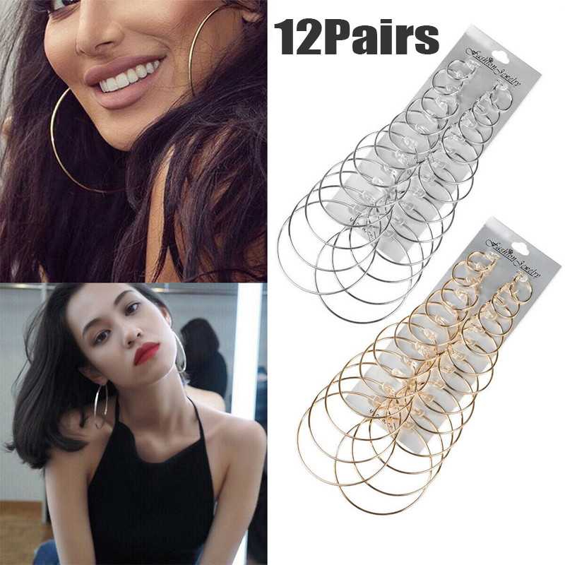 12 pari ogromnih ženskih naušnica s velikim krugom u zlatnoj boji, vintage steampunk kopča za uši Poklon nakita za vjenčanje