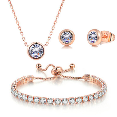 Oferta fierbinte 4 culori Zircon Trends Bijuterii Set pentru femei Colier Cercei Brățară Nunta Logodna Bijuterii Cadou En-gros