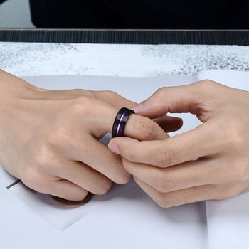 8MM класически мъжки черен волфрамов лилав пръстен с жлеб за мъже Пръстен с келтски дракон Инкрустация с лилав циркон Мъжка брачна лента от въглеродни влакна