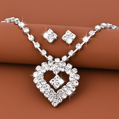 Svadobné kosoštvorcové stupňovité náhrdelníky s kamienkami, sada pre ženy, šperky, postriebrené, strapcové náušnice, svadobné darčeky