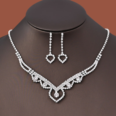 Svadobné kosoštvorcové stupňovité náhrdelníky s kamienkami, sada pre ženy, šperky, postriebrené, strapcové náušnice, svadobné darčeky