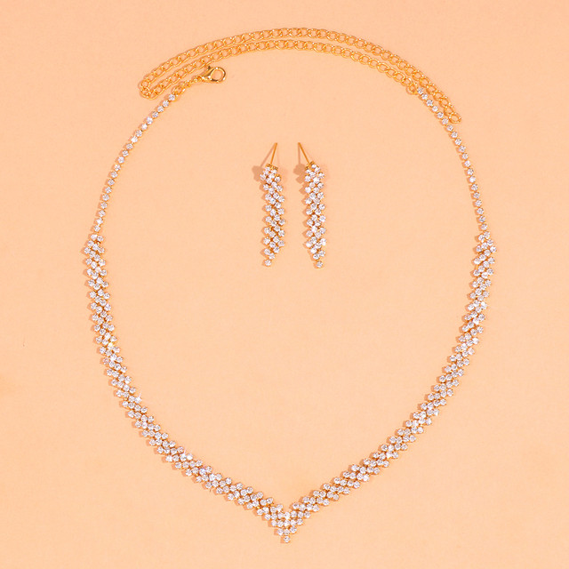 Set de cercei de colier cu strass, pastilă de nuntă, pentru femei, bijuterii, placate cu argint, cercei cu ciucuri, cadouri de mireasă