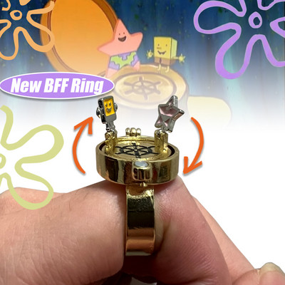 Új Forgatható BFF gyűrű nőnek Férfi Vintage Aranyos Pár Nyitott Nyitott Szorongás Fedélkedő Gyűrű Pörgető Anime Ékszer Legjobb Barát Menő ajándék