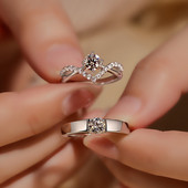 Nové trendy luxusné párové prstene, módna sada svadobných prsteňov pre ženy, oslnivé štvorcové zirkónové jemné svadobné šperky, prstene pre ženy