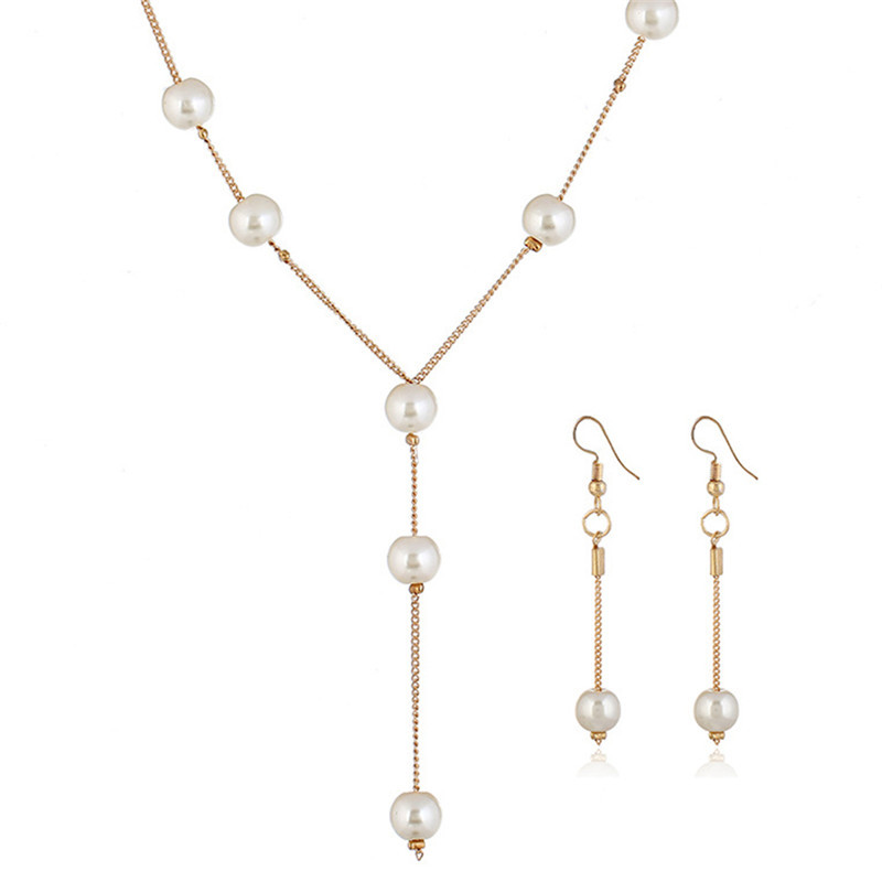 1 szett gyöngyutánzat nyaklánc karkötő fülbevaló elegáns ékszer készlet női akcióban