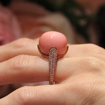 Инкрустиран розов гранат имитация на бял счупен циркон с покритие Дамски банкетен пръстен Сладки и романтични дамски бижута от сплав