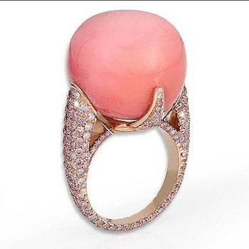 Инкрустиран розов гранат имитация на бял счупен циркон с покритие Дамски банкетен пръстен Сладки и романтични дамски бижута от сплав