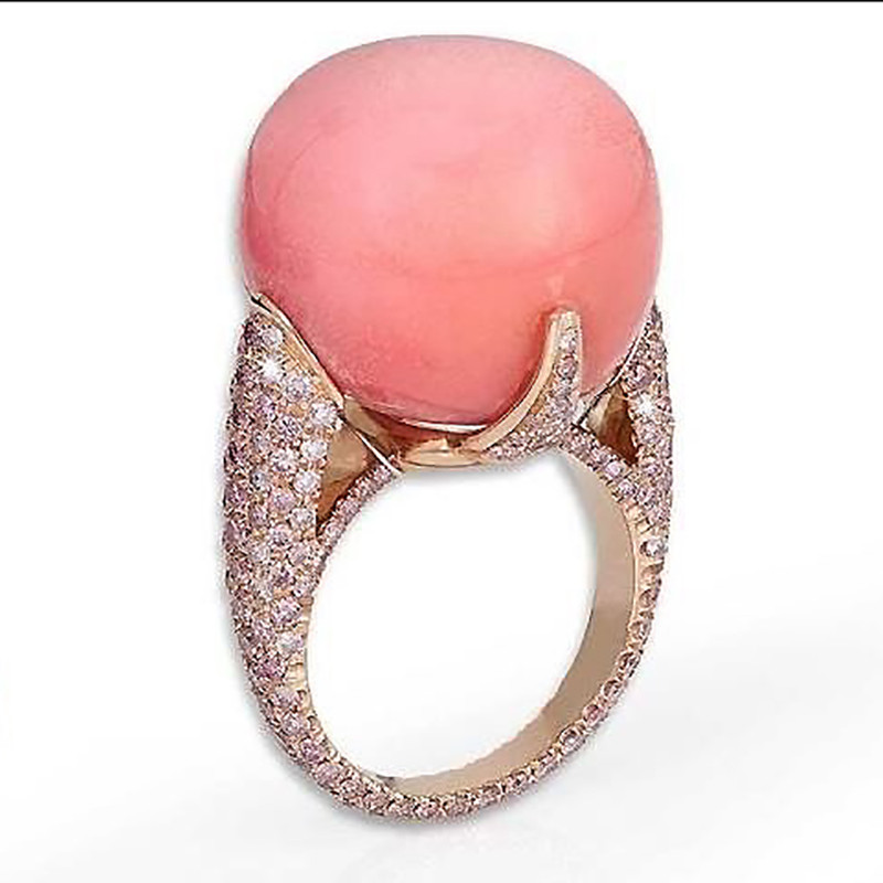 Ένθετο ροζ γρανάτης λευκό σπασμένο ζιργκόν απομίμηση -Επιμεταλλωμένο γυναικείο δαχτυλίδι δεξίωσης Γλυκό και ρομαντικό γυναικείο κοσμήματα από κράμα