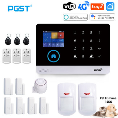 PGST PG103 Wifi 4G Tuya signalizacijos sistema su naminių gyvūnėlių imuniniu judesio jutikliu IP kamera belaidžiu išmaniųjų namų saugos palaikymu Alexa EU Plug