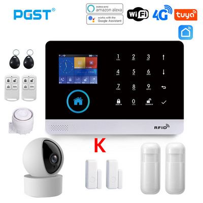 PGST PG103 Wifi 4G Tuya alarm systém s pohybovým senzorom odolným voči domácim zvieratám, IP kamera, bezdrôtový inteligentný domáci bezpečnostný systém, podpora Alexa, zásuvka EU