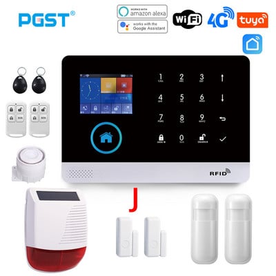 PGST PG103 Wifi 4G Tuya alarm systém s pohybovým senzorom odolným voči domácim zvieratám, IP kamera, bezdrôtový inteligentný domáci bezpečnostný systém, podpora Alexa, zásuvka EU