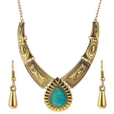 Tibetské pozlátené šperky, náhrdelník, obojok, náušnice, sada prírodných modrých kameňov, korálky z afrických šperkov pre ženy