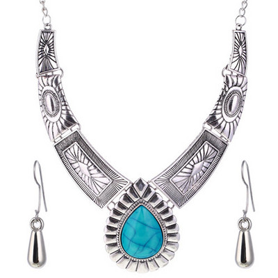 Tibetské pozlátené šperky, náhrdelník, obojok, náušnice, sada prírodných modrých kameňov, korálky z afrických šperkov pre ženy