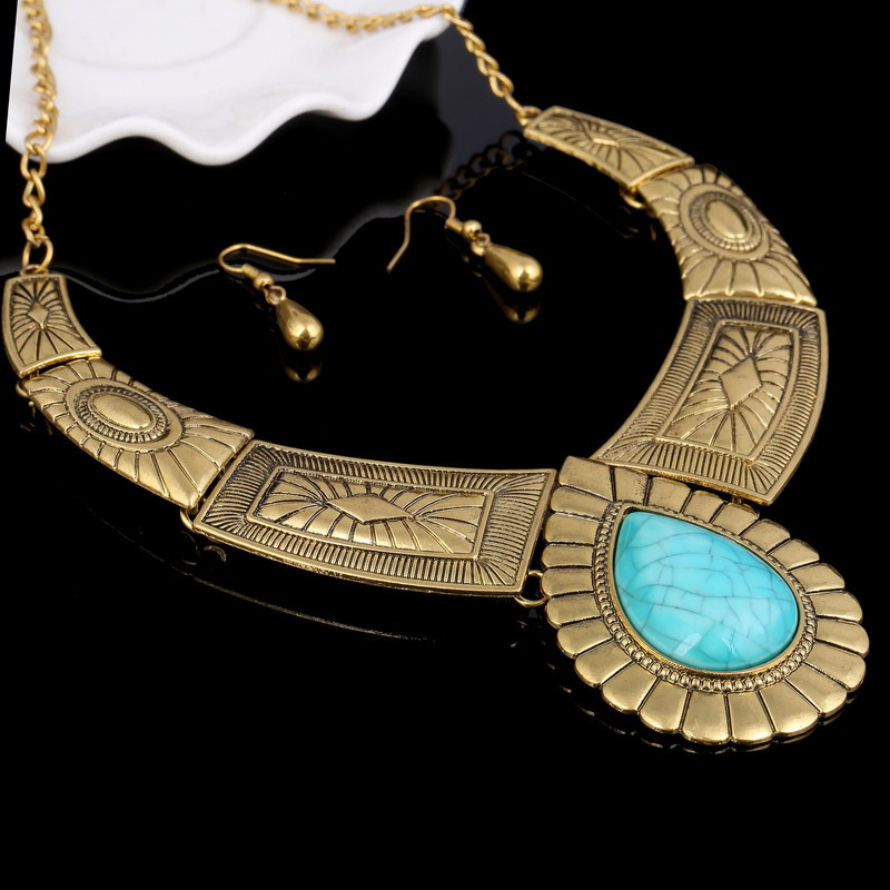 Tibetanski pozlaćeni set nakita Choker ogrlica ovratnik naušnice Set perli od prirodnog plavog kamena Afrički setovi nakita za žene