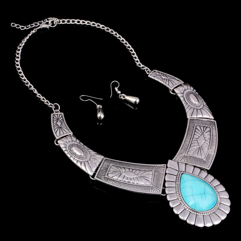 Tibetanski pozlaćeni set nakita Choker ogrlica ovratnik naušnice Set perli od prirodnog plavog kamena Afrički setovi nakita za žene