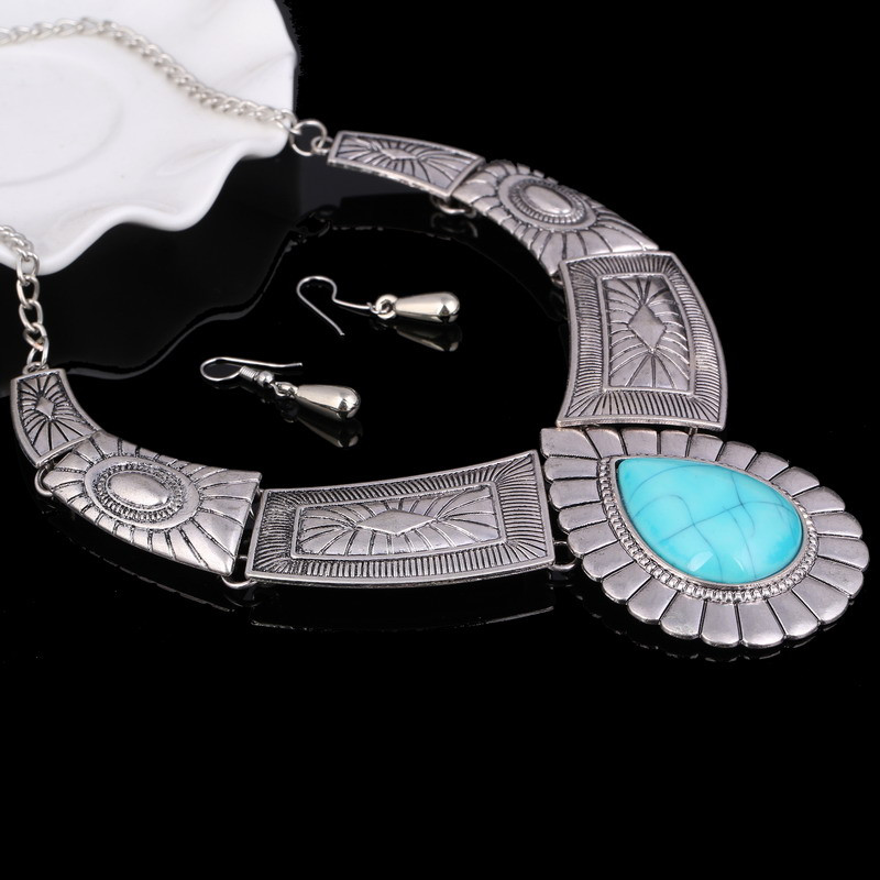 Tibetanski pozlaćeni set nakita Choker ogrlica ovratnik naušnice Set perli od prirodnog plavog kamena Afrički setovi nakita za žene