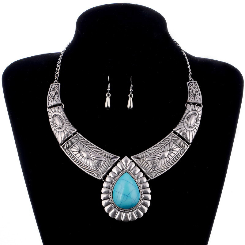 Tibetanski pozlaćeni set nakita Choker ogrlica ovratnik naušnice Set perli od prirodnog plavog kamena Afrički setovi nakita za žene