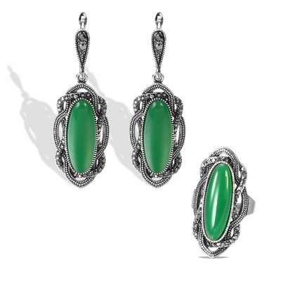 Kinel Horúce boho červené kamenné náušnice prsteňové sady pre ženy tibetské strieborno-šedé krištáľové etnické nevesty svadobné oválne náušnice vintage šperk