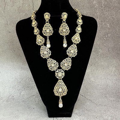 Set de bijuterii caftan arab pentru femeie, culoare aurie, design gol, rochie de mireasa de lux, curea, colier, set de cercei, bijuterii de cristal pentru mireasa