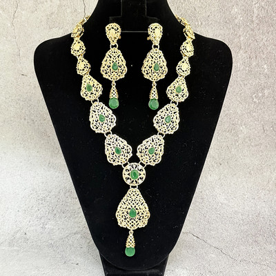 Set de bijuterii caftan arab pentru femeie, culoare aurie, design gol, rochie de mireasa de lux, curea, colier, set de cercei, bijuterii de cristal pentru mireasa