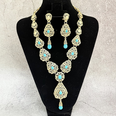 Set de bijuterii caftan arab pentru femeie, culoare aurie, design gol, rochie de mireasa de lux, curea, colier, set de cercei, bijuterii de cristal pentru mireasa