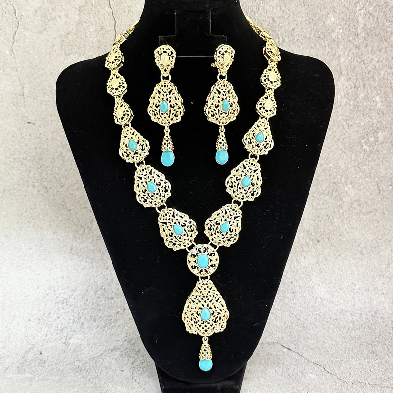 Set de bijuterii caftan arab pentru femeie, culoare aurie, design gol, rochie de mireasa de lux, curea, colier, set de cercei, bijuterii de cristal pentru mireasa