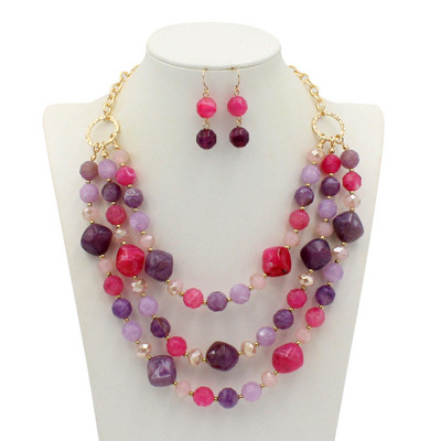 Modni akrilni nakit Ženski retro velike staklene perle od smole i kamena Ručno izrađena ogrlica Set naušnica za Femme Božićni dar