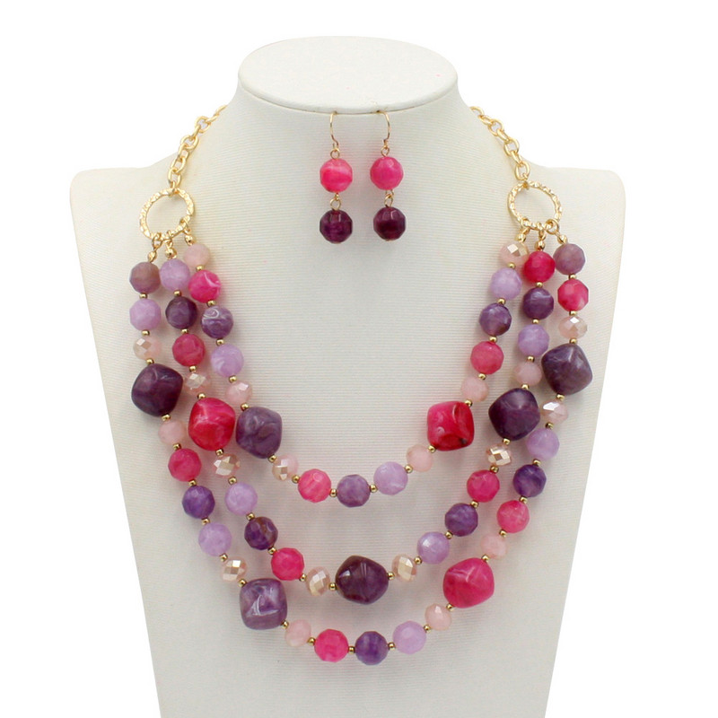 Modni akrilni nakit Ženski retro velike staklene perle od smole i kamena Ručno izrađena ogrlica Set naušnica za Femme Božićni dar