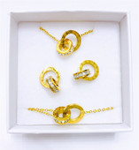 316L rozsdamentes acél római berakásos kristály Lucky nyaklánc fülbevaló karkötő készlet dupla gyűrűs berakásos cirkon ékszer szett