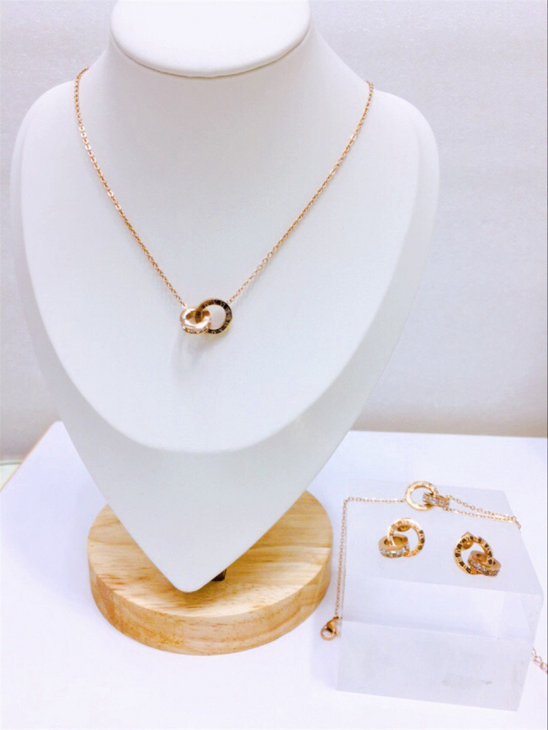 316L rozsdamentes acél római berakásos kristály Lucky nyaklánc fülbevaló karkötő készlet dupla gyűrűs berakásos cirkon ékszer szett